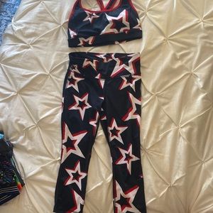 Red, white and blue star yoga outfit
